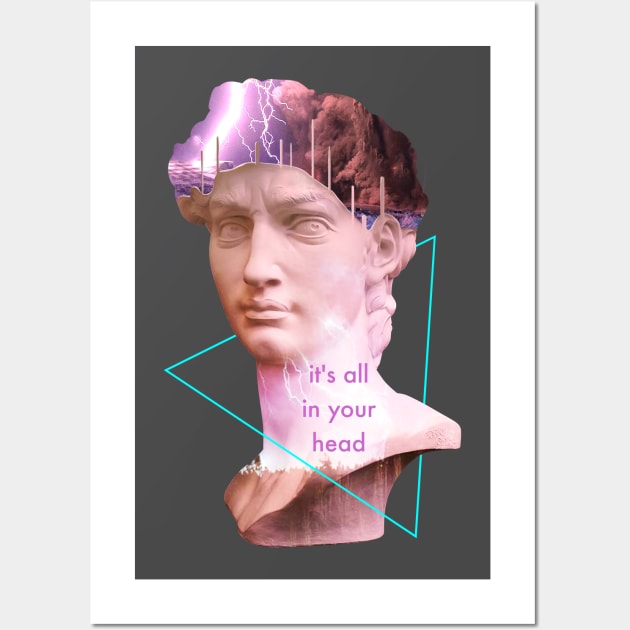 Vaporwave David Statue It's All In Your Head Storm Art Wall Art by merchmonkey